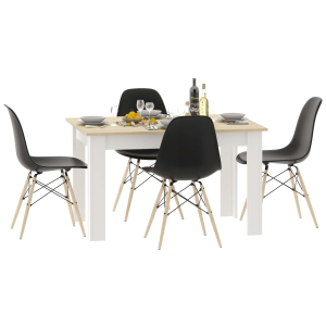 Stół kuchenny 120x80 Dąb Sonoma + Białe Nogi + 4 krzesła Skandynawskie Milano Czarne